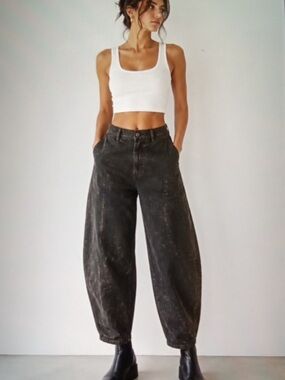GAP Tie Dye Barrel Khaki Black Wide Leg Jeans Woman’s Size Tall 4